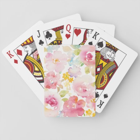 Midsummer | Watercolor Pink Floral Playing Cards