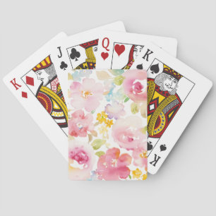 Midsummer Watercolor Pink Floral Poker Cards