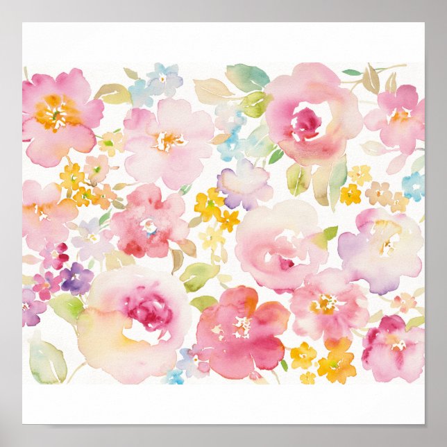 Midsummer | Watercolor Pink Floral Poster (Front)