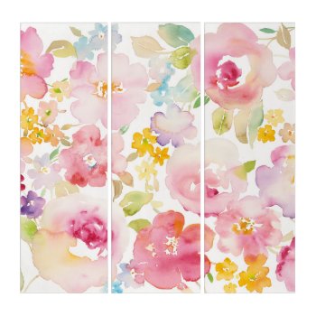 Midsummer | Watercolor Pink Floral Triptych by wildapple at Zazzle
