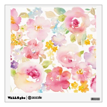 Midsummer | Watercolor Pink Floral Wall Decal by wildapple at Zazzle