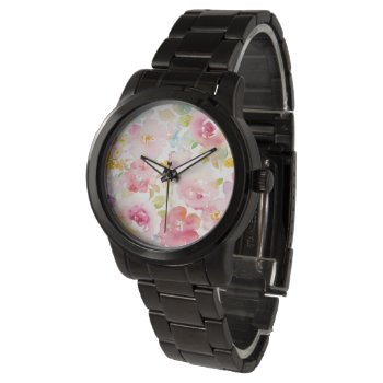 Midsummer | Watercolor Pink Floral Watch by wildapple at Zazzle