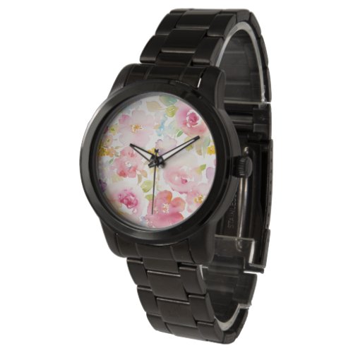 Midsummer  Watercolor Pink Floral Watch