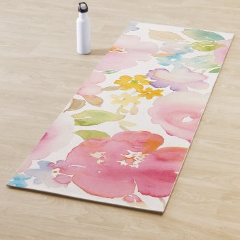 Midsummer | Watercolor Pink Floral Yoga Mat by wildapple at Zazzle