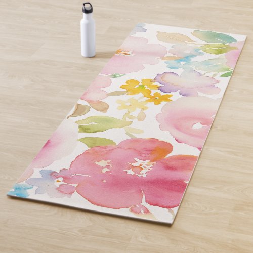 Midsummer  Watercolor Pink Floral Yoga Mat