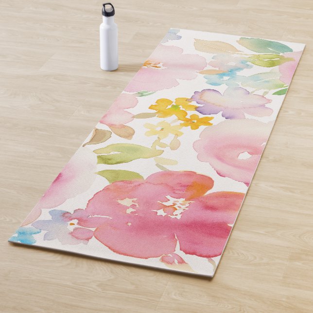 Midsummer | Watercolor Pink Floral Yoga Mat (In Situ)