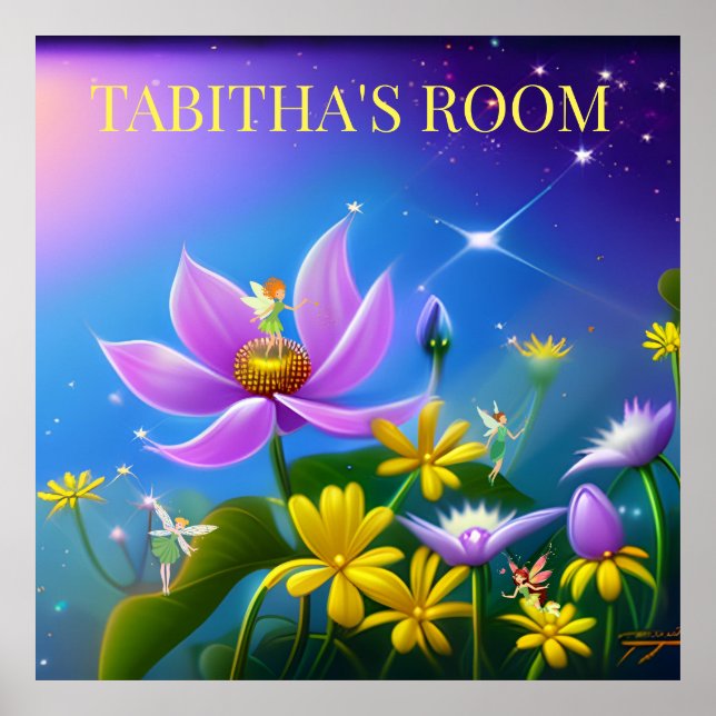 Midsummer yellow flowers and fairies. Editable Poster (Front)