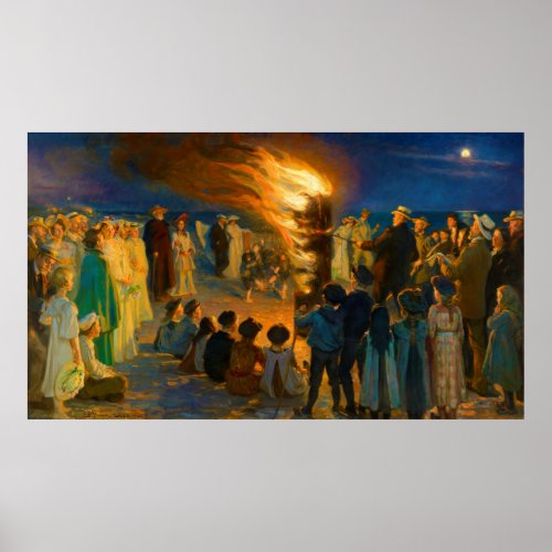 Midsummers Eve Bonfire on Skagens Beach 1906 Poster