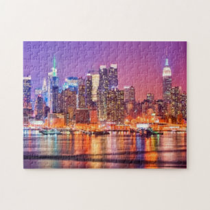 Midtown Manhattan at night with Empire Stae Jigsaw Puzzle