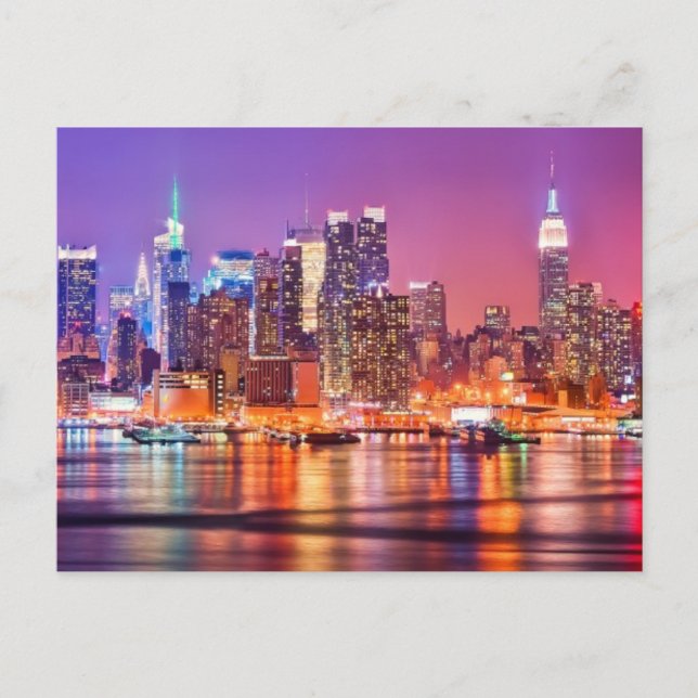 Midtown Manhattan at night with Empire Stae Postcard (Front)