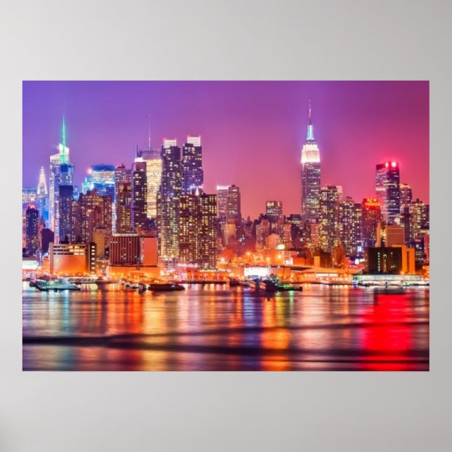 Midtown Manhattan at night with Empire Stae Poster (Front)