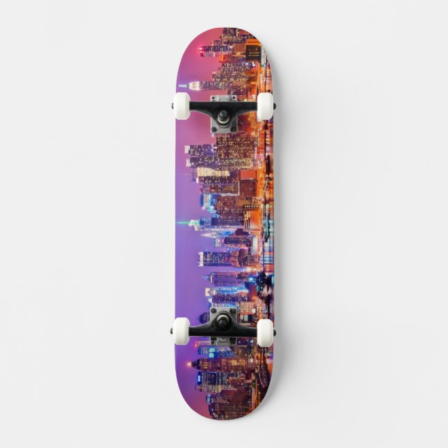 Midtown Manhattan at night with Empire Stae Skateboard Deck (Front)