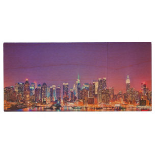 Midtown Manhattan at night with Empire Stae Wood Flash Drive