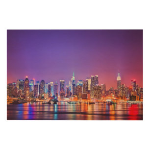 Midtown Manhattan at night with Empire Stae Wood Wall Decor