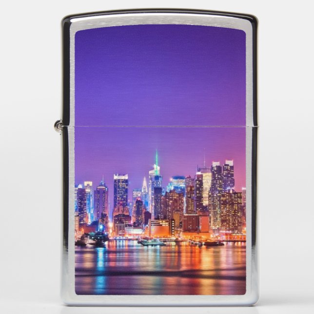 Midtown Manhattan at night with Empire Stae Zippo Lighter (Front)
