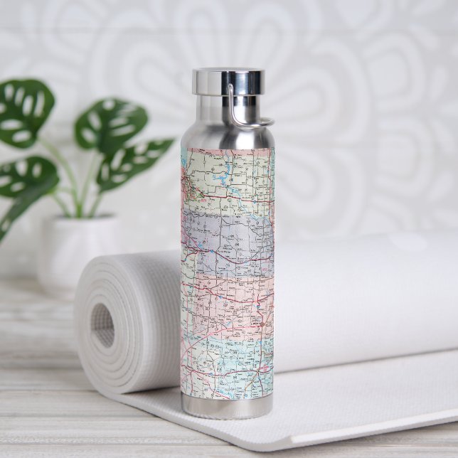 Midwest America Road Map Water Bottle (Yoga)