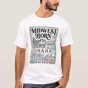 Midwest Born Omaha Raised Farm City Skyline T-Shirt
