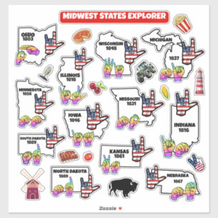 Midwest Learning Map – ASL & State Symbols Sticker