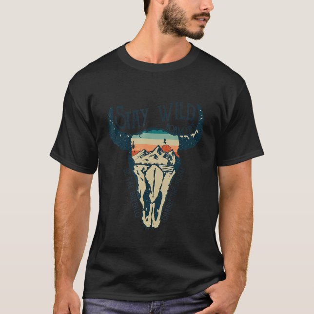 MIDWEST STAY WILD ROAM FREE Skull Cow T-Shirt (Front)