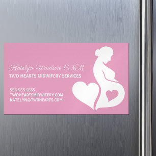Midwife Beautiful Pregnancy Doula Pink Heart Business Card Magnet