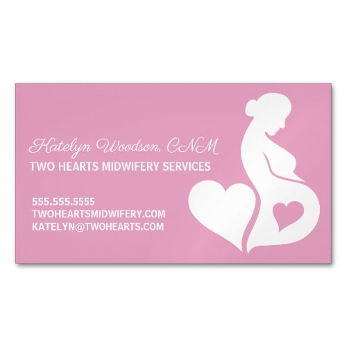 Midwife Beautiful Pregnancy Doula Pink Heart Business Card Magnet