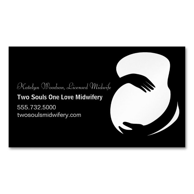 Midwife Black White Birth Center Chic Maternity Business Card Magnet (Front)