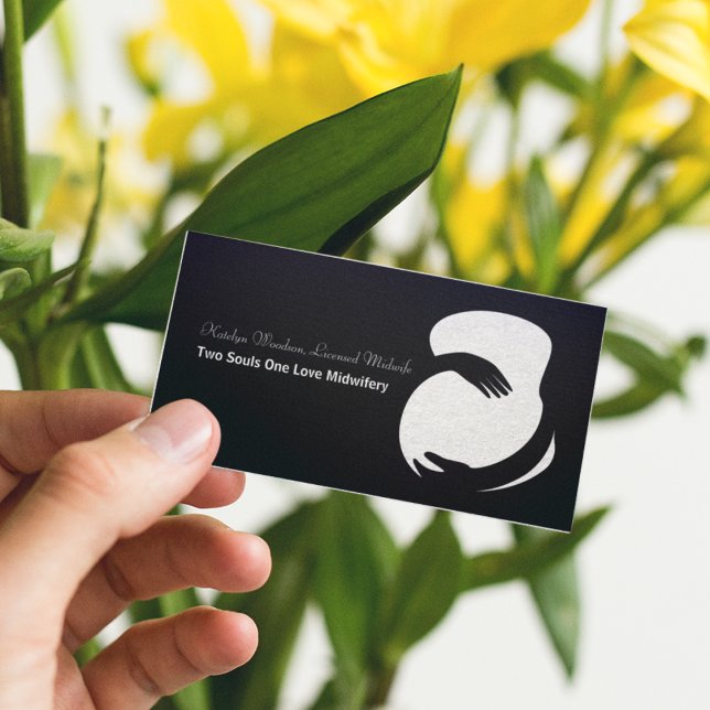 Midwife Black White Pregnant Belly Chic Maternity Business Card (Creator Uploaded)