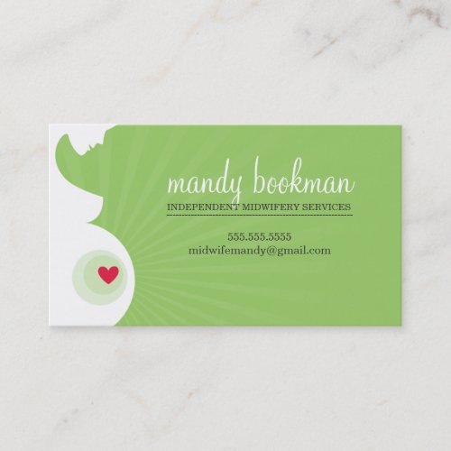 MIDWIFE CARD pregnant belly silhouette apple green Business Card Template