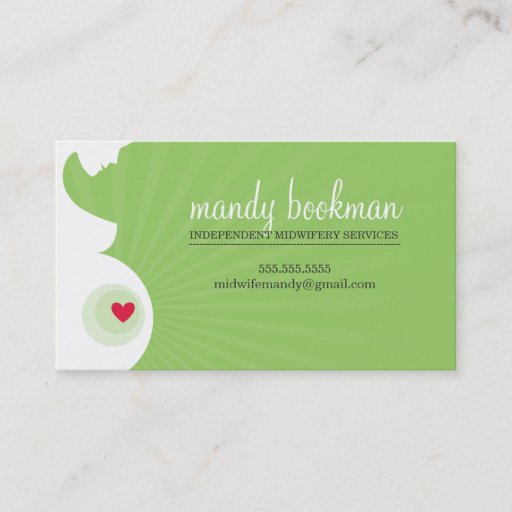 Customizable MIDWIFE CARD pregnant belly silhouette apple green Business Card Template