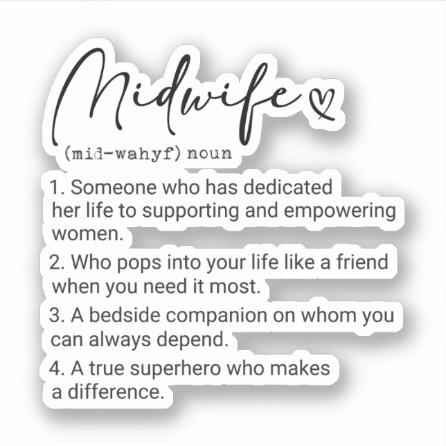 Midwife Definition, Gift For Midwife, Midwifery Sticker (Front)