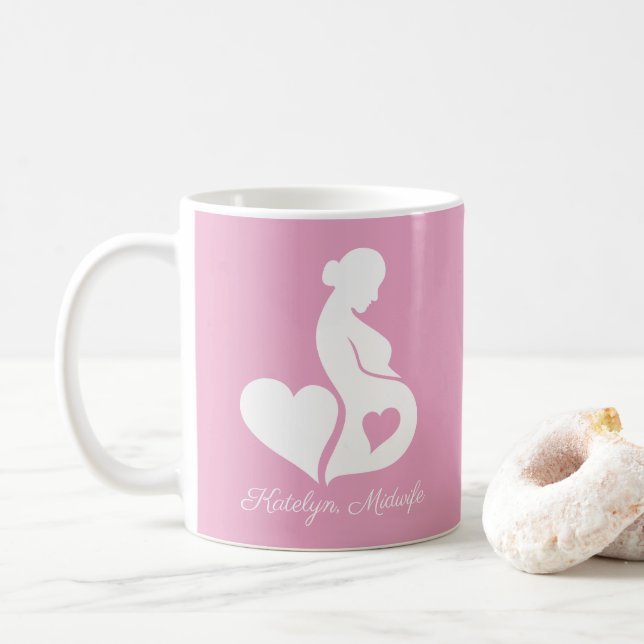 Midwife Doula Beautiful Personalized Pink Coffee Mug (With Donut)