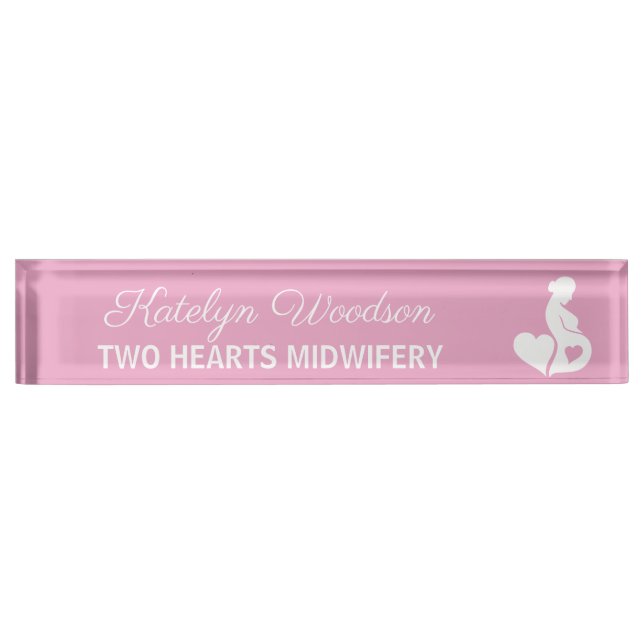 Midwife Doula Beautiful Pregnancy Business Pink Desk Name Plate (Front)