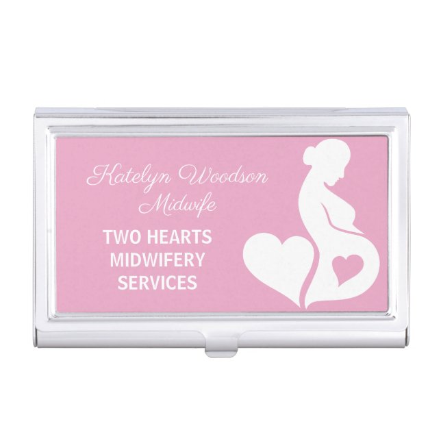 Midwife Doula Beautiful Pregnancy Services Pink Business Card Case (Front)