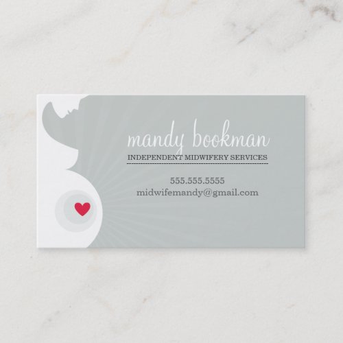 MIDWIFE DOULA CARD pregnant belly heart gray Business Card