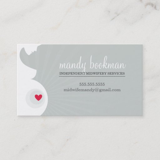 Customizable MIDWIFE DOULA CARD pregnant belly heart gray Business Card