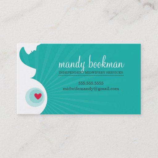 Customizable MIDWIFE DOULA CARD pregnant belly heart jade green Business Card Templates