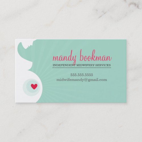 MIDWIFE DOULA CARD pregnant belly heart mint green Business Cards