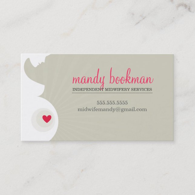 MIDWIFE DOULA CARD pregnant belly heart nuetral (Front)