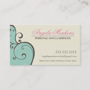 MIDWIFE DOULA creative swirls mint cream brown Business Card