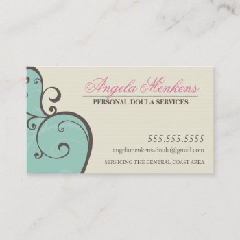 Midwife Doula Creative Swirls Mint Cream Brown Business Card by edgeplus at Zazzle