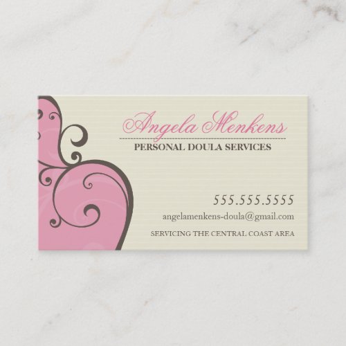 MIDWIFE DOULA creative swirls pink cream brown Business Cards