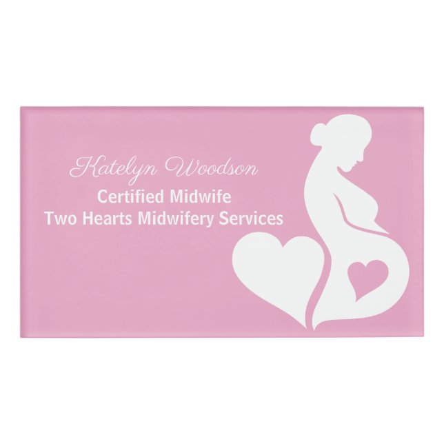 Midwife Doula Pink Pregnancy Business Pink Name Tag (Front)