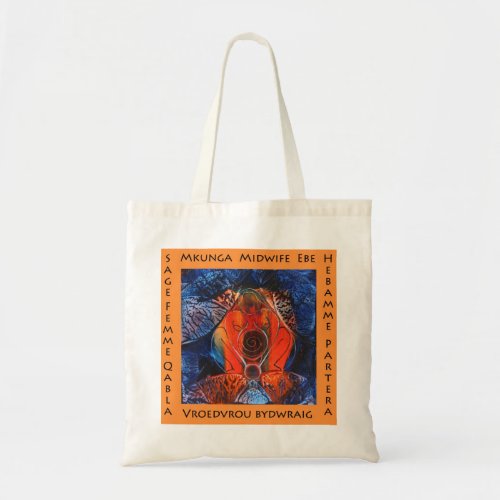 Midwife in many languages tote bag