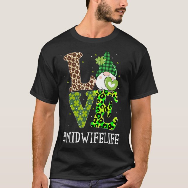 Midwife Love St Patricks Day Gnome Leopard Women T-Shirt (Front)