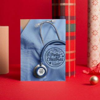 Midwife Medical Stetoscope Custom Logo Text Xmas Holiday Card