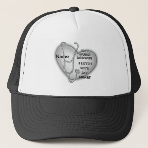 Midwife Nurse Gray Heart custom name hat