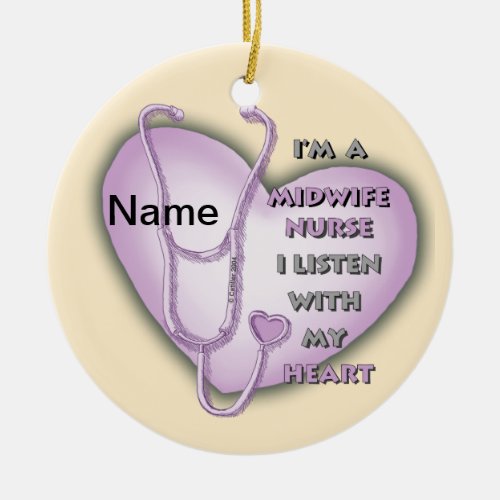 Midwife Nurse Purple Heart custom name ornament