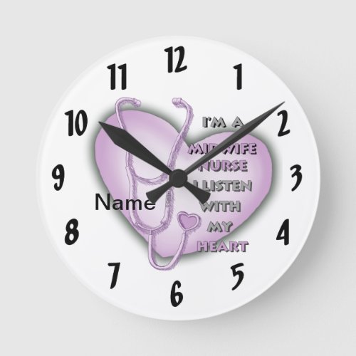 Midwife Nurse Purple Heart custom name Round Clock