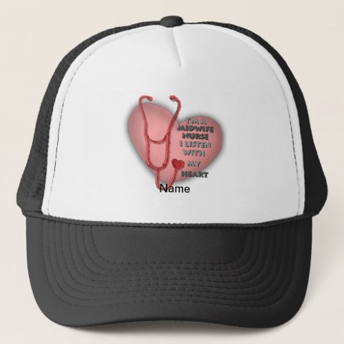 Midwife Nurse Red Heart custom name hat