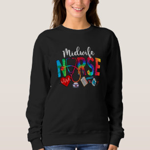 Midwife Nurse Tie Dye Love Heart Stethoscope RN Nu Sweatshirt